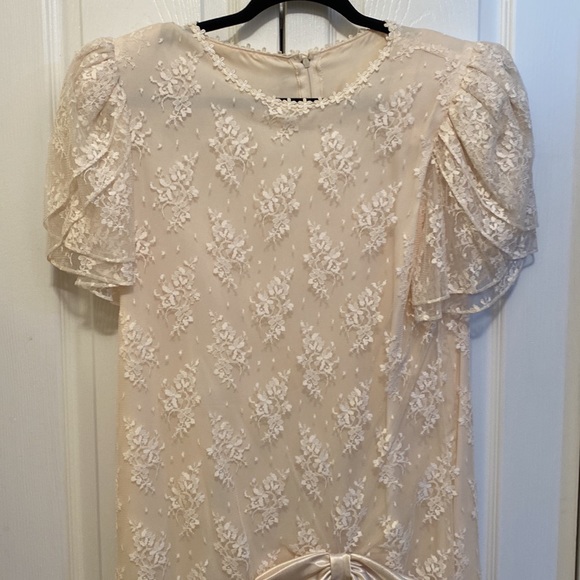 BARBARA CHODOS FOR MICHAEL MARCELLA SIZE 14 BEIGE LACE over BEIGE SATIN LOVELY - Picture 2 of 8